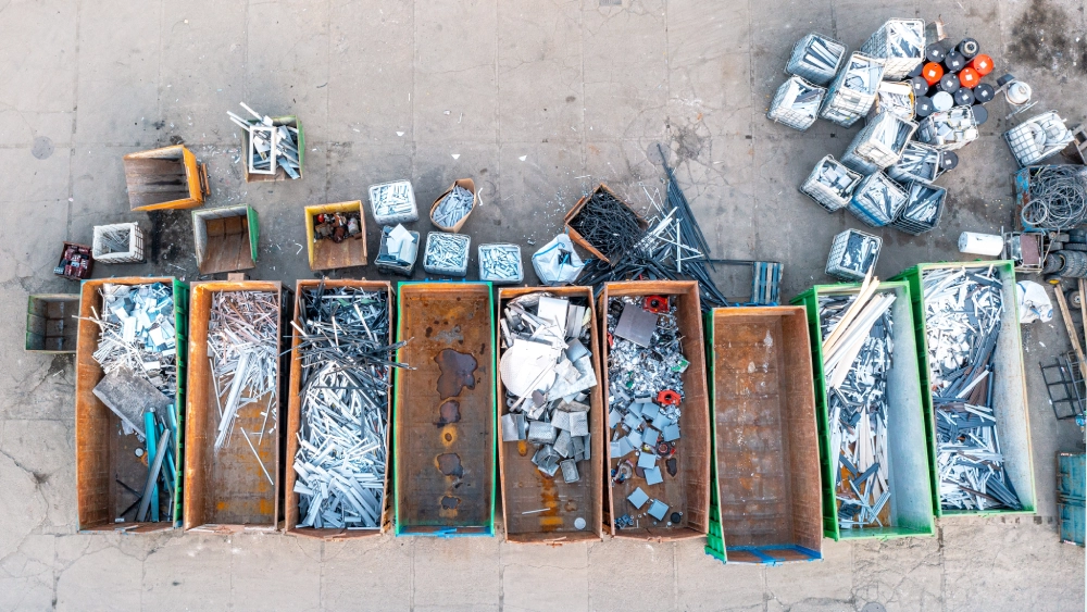 Containers From A Height With Different Types Of Metal, Sorting For Remelting Metal Products